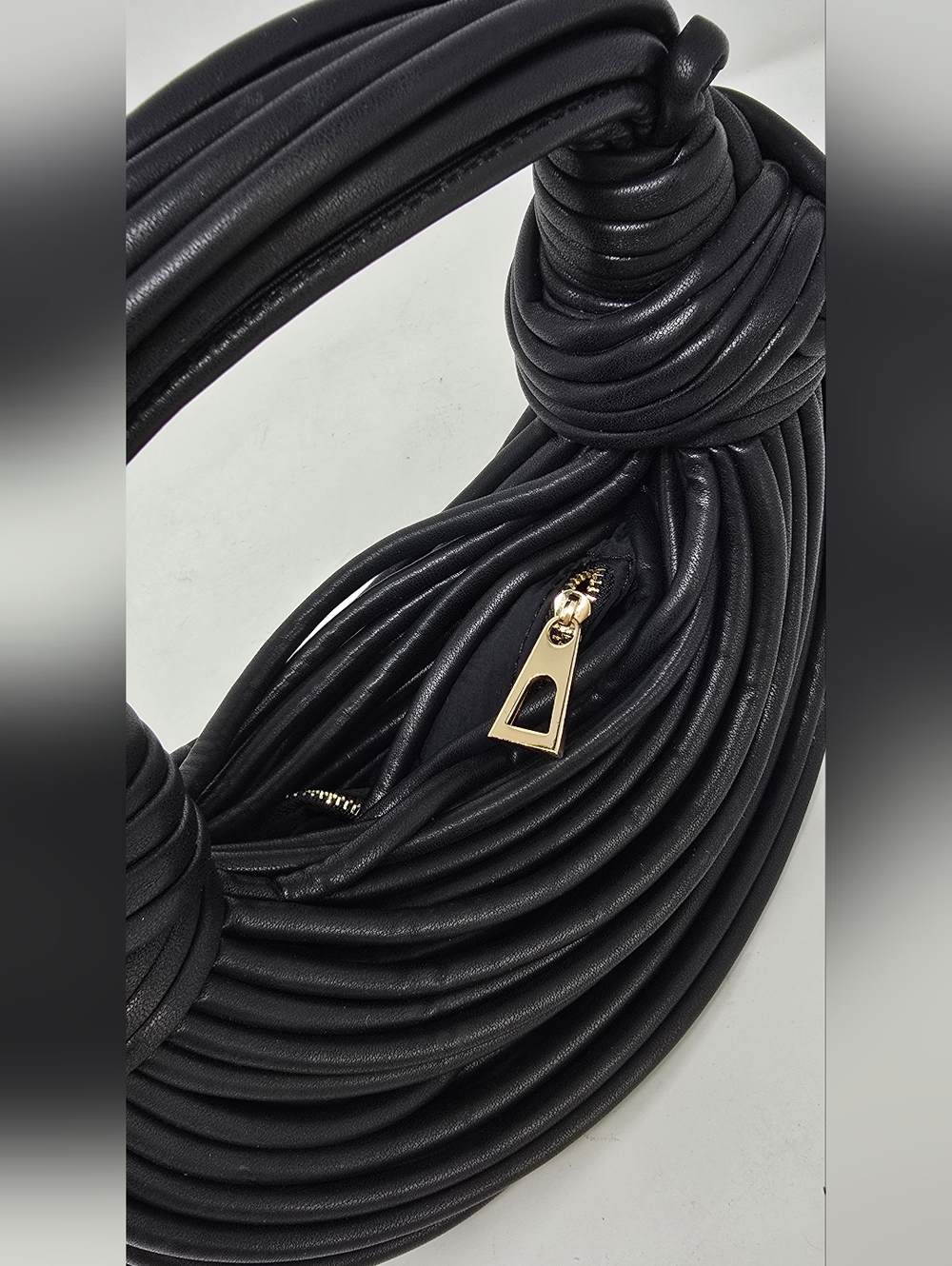 Tiffany & Fred Paris women black smooth leather string bag clutch boho, chic - Picture 7 of 7